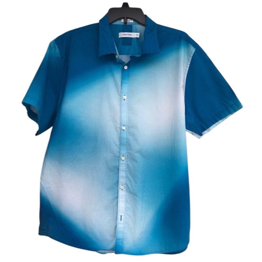 Calvin Klein  Tie Dye Short Sleeve Button Up Shirt Size XL/TG 100 % cotton blue